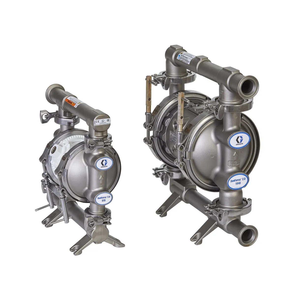 Two stainless food-grade double-diaphragm pumps